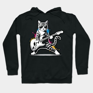 Guitar Cat Novelty Rock Music Band Concert Funny Cat Hoodie